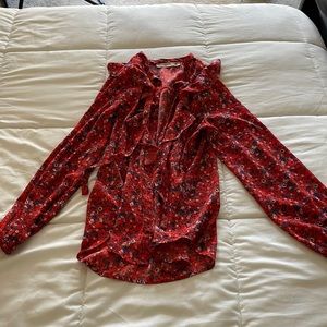 Orange flowered long sleeve blouse